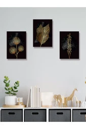 YALOVA SHOP Karanlığı Aydınlatan Minimalist Gold Botanik Tablo Seti thumbnail 5