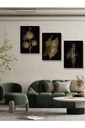 YALOVA SHOP Karanlığı Aydınlatan Minimalist Gold Botanik Tablo Seti thumbnail 1