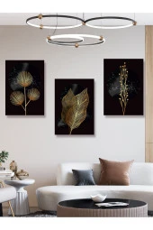YALOVA SHOP Karanlığı Aydınlatan Minimalist Gold Botanik Tablo Seti thumbnail 3