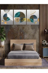 HYL Dekoratif Tek Resim 3 Tablo Setlerimizden Mavinin Farklı Tonlarının Gold Ile Buluşması thumbnail 2