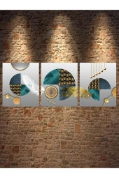 HYL Dekoratif Tek Resim 3 Tablo Setlerimizden Mavinin Farklı Tonlarının Gold Ile Buluşması thumbnail 3