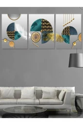 HYL Dekoratif Tek Resim 3 Tablo Setlerimizden Mavinin Farklı Tonlarının Gold Ile Buluşması thumbnail 5