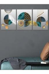 HYL Dekoratif Tek Resim 3 Tablo Setlerimizden Mavinin Farklı Tonlarının Gold Ile Buluşması thumbnail 4