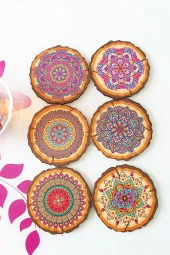 YALOVA SHOP Dekoratif Mandala Bardak Altlığı 6 lı Set sehpa standı thumbnail 1
