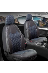 Audi A3 Serisi  Lotus Ön Koltuk Arkası Deri Oto Kılıfı Fermuarlı Süet Siyah Nakış Beyaz - 2