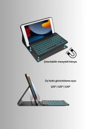 Qpen iPad 10.2 (7.nesil) Kılıf İnter Ledli Klavyeli Tablet Kılıfı - 3