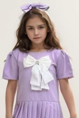 Kız Çocuk Göğsü Fiyonk Detaylı Eteği Pliseli Lila Elbise thumbnail 2