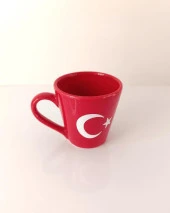 Bardak Seramik Kupa Türk Bayrak Ay Yıldız Çay Kahve Su 200 ML - 1