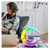 15W G Şekli LED Kablosuz Şarj Özellikli Hoparlör Renk Değiştirme Çalar Saat Şarj Standı Hoparlör - 6