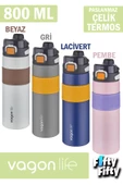 Vagonlife Çelik Termos 800 ML Büyük Boy Tek Kapak Çift Kullanım Pipetli/Rahat İçim Kaydırmaz Gövde-FFVGN032800ML - 9