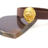 316L Çelik Kahverengi Aslan Figürlü Erkek Kelepçe Bileklik EBLK-418 thumbnail 4