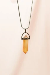 Kalsit Doğal Taşı Zincirli El Yapımı Tasarımlı Kolye Uç: 3,5 cm Zincir: 20 cm Kutulu - 1