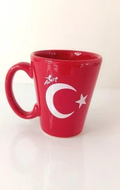 Bardak 200 ml Seramik Kupa Türk Bayrak Ay Yıldız Çay Kahve Su - 5