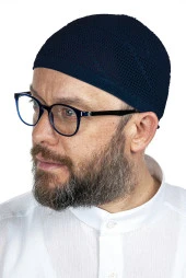 Gold Lüks Dantel Örme Namaz Takkesi Lacivert 1 Adet thumbnail 1