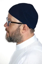 Gold Lüks Dantel Örme Namaz Takkesi Lacivert 1 Adet thumbnail 2