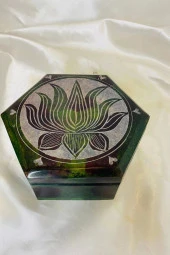 Doğal Taş Obsidyen Mücevher Kutusu El işi Yeşil Lotus - 1