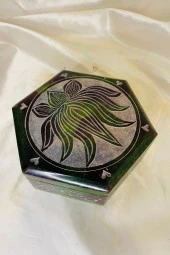 Doğal Taş Obsidyen Mücevher Kutusu El işi Yeşil Lotus - 2