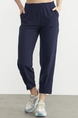 Paça Büzgü Detaylı Krep Pantolon - Lacivert - 4