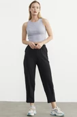 Paça Büzgü Detaylı Krep Pantolon - Siyah - 5