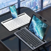 Lenovo Lecoo BK100 Çoklu Cihaz ile Uyumlu Şarj Edilebilir Akıllı Uyku Modlu Telefon/Tablet Tutucu Kart Yuvası 40 Saat Çalışma 78 Tuş Kompakt Ultra İnce Kablosuz Bluetooth QWERTY Türkçe Q Klavye Gri - 9