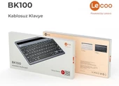 Lenovo Lecoo BK100 Çoklu Cihaz ile Uyumlu Şarj Edilebilir Akıllı Uyku Modlu Telefon/Tablet Tutucu Kart Yuvası 40 Saat Çalışma 78 Tuş Kompakt Ultra İnce Kablosuz Bluetooth QWERTY Türkçe Q Klavye Gri - 8