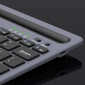 Lenovo Lecoo BK100 Çoklu Cihaz ile Uyumlu Şarj Edilebilir Akıllı Uyku Modlu Telefon/Tablet Tutucu Kart Yuvası 40 Saat Çalışma 78 Tuş Kompakt Ultra İnce Kablosuz Bluetooth QWERTY Türkçe Q Klavye Gri - 6