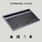 Lenovo Lecoo BK100 Çoklu Cihaz ile Uyumlu Şarj Edilebilir Akıllı Uyku Modlu Telefon/Tablet Tutucu Kart Yuvası 40 Saat Çalışma 78 Tuş Kompakt Ultra İnce Kablosuz Bluetooth QWERTY Türkçe Q Klavye Gri - 2