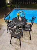 Ferforje görünümlü Plastik Yuvarlak İstanbul Masa Sandalye Takımı 1 Masa 4 Sandalye Balkon, Bahçe Mobilyası - 3