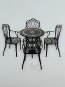 Ferforje görünümlü Plastik Yuvarlak İstanbul Masa Sandalye Takımı 1 Masa 4 Sandalye Balkon, Bahçe Mobilyası - 4