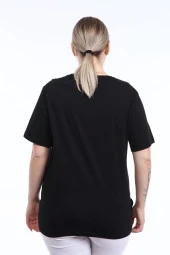 Kadın Büyük Beden Baskılı Yarım Kol T-shirt Siyah PLWM21TS011 - 4