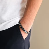 316L Çelik Deri Çift Renkli Erkek Spor Kelepçe Bileklik EBLK-450 thumbnail 2