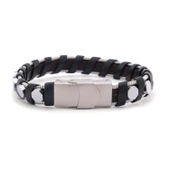 316L Çelik Deri Çift Renkli Erkek Spor Kelepçe Bileklik EBLK-450 thumbnail 1