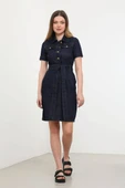 Kadın Kısa Kol Lacivert Jean Elbise - 4