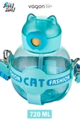 Vagonlife Pipetli 720 ML Boyun Askılı Çocuk Su Matarası -Cat Fashion-FFVGN2031-720ML - 2