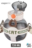 Vagonlife Pipetli 720 ML Boyun Askılı Çocuk Su Matarası -Cat Fashion-FFVGN2031-720ML - 12