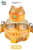 Vagonlife Pipetli 720 ML Boyun Askılı Çocuk Su Matarası -Cat Fashion-FFVGN2031-720ML - 5