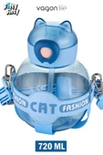 Vagonlife Pipetli 720 ML Boyun Askılı Çocuk Su Matarası -Cat Fashion-FFVGN2031-720ML - 8