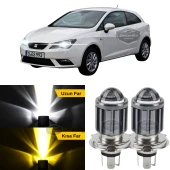 Seat İbiza Mk4 2008-2017 Uyumlu Mercekli Far Ampulü Led Xenon Çift Renk Sarı-Beyaz Far Şimşek Etkili CSP Led Lamba Uzun Kısa 2 Adet Takım - 1