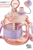 Vagonlife Tek Kapak Çift Kullanım Pipetli/Rahat İçim 1000 ML Boyun Askılı Çocuk Su Matarası-FFVGN6278-1000ML - 6