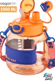 Vagonlife Tek Kapak Çift Kullanım Pipetli/Rahat İçim 1000 ML Boyun Askılı Çocuk Su Matarası-FFVGN6278-1000ML - 9
