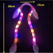 Taç Işıklı Hareketli Kulaklı Peluş Sevimli Tavşan Kulak Kız Çocuk - 7