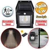 Güneş Enerjili Dış Aydınlatma 3 Modlu Işıklandırma Sensörlü Sarı Işıklı Aplik 5 W Portatif Fener Lamba thumbnail 1