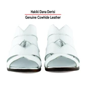 Erkan Saçmacı Bianca Beyaz Hakiki Dana Derisi Önü Açık Kesik Detaylı Kalın Topuklu Günlük Terlik - 4