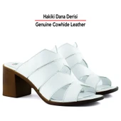 Erkan Saçmacı Bianca Beyaz Hakiki Dana Derisi Önü Açık Kesik Detaylı Kalın Topuklu Günlük Terlik - 3