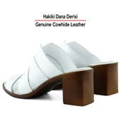 Erkan Saçmacı Bianca Beyaz Hakiki Dana Derisi Önü Açık Kesik Detaylı Kalın Topuklu Günlük Terlik - 5