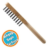 Tel Fırça Ahşap Saplı Kir Pas Mangal Barbekü Izgara Çok Amaçlı Temizleme Fırçası No 6 - 1