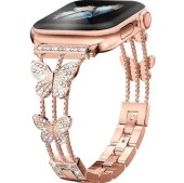 Apple Watch Seri 2/3/4/5/6/7/8/9/se 42 44 45 49 mm Uyumlu Metal Ayarlanabilir Kelebekli Kordon - 3