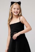 Kız Çocuk Omuzu Zincir Askılı Kemer Detaylı Siyah Elbise thumbnail 2