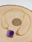 Ametist Taşı Kolye Ucu Yonca Temalı Altın Kaplama Zincirli (49808) - 3
