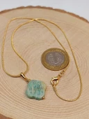 Amazonit Taşı Kolye Ucu Yonca Temalı Altın Kaplama Zincirli (49806) thumbnail 3